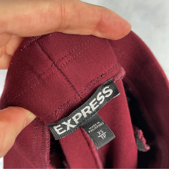 Express Mid Rise Pull-On Flare Trouser Dress Pants Elastic Waist Burgundy Red XS - Picture 6 of 12